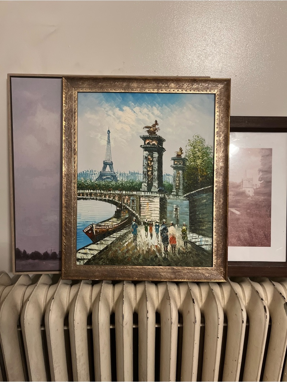 Impressionist Paris Scene Painting Caroline Burnett Gilt Frame Eiffel Tower